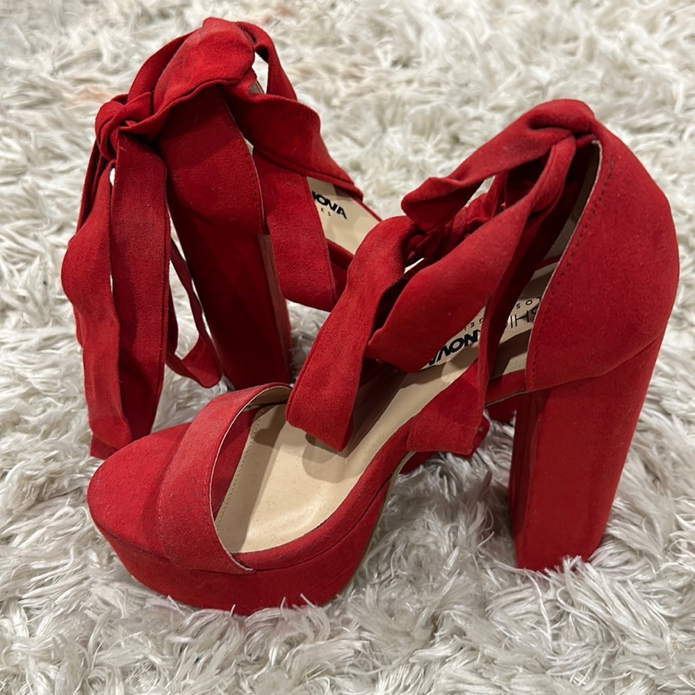 Red tie up heels